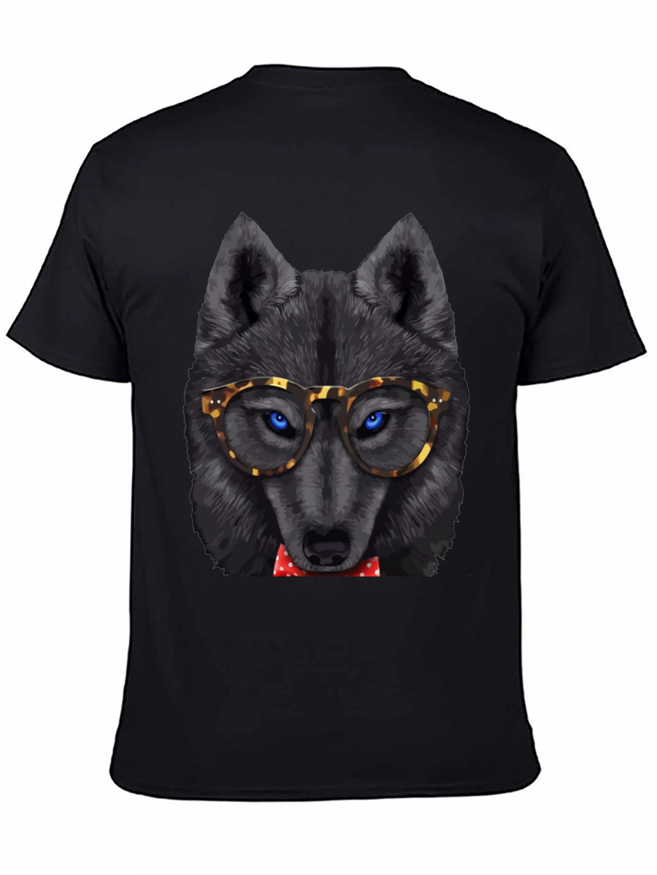 Wolf Nerd T-Shirt - Blue Eyes Red Bowtie