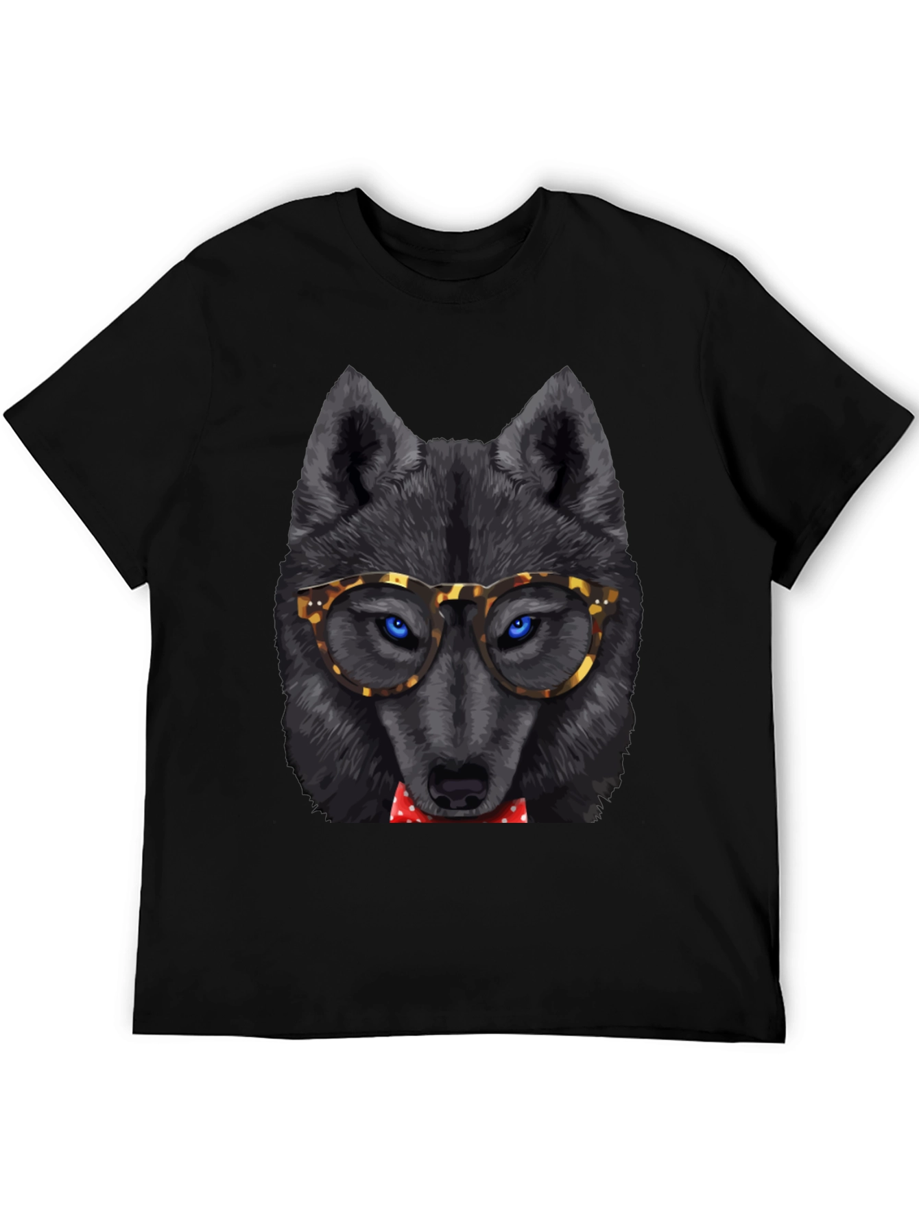 Wolf Nerd T-Shirt - Blue Eyes Red Bowtie