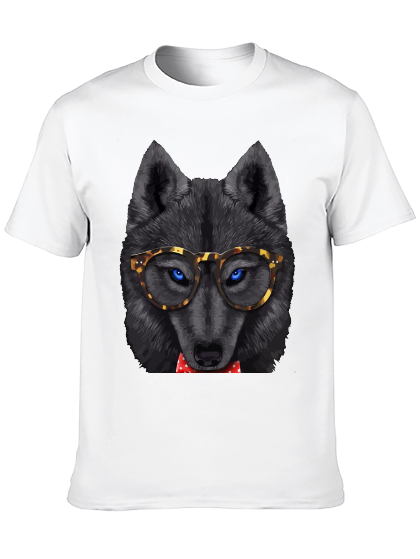 Wolf Nerd T-Shirt - Blue Eyes Red Bowtie