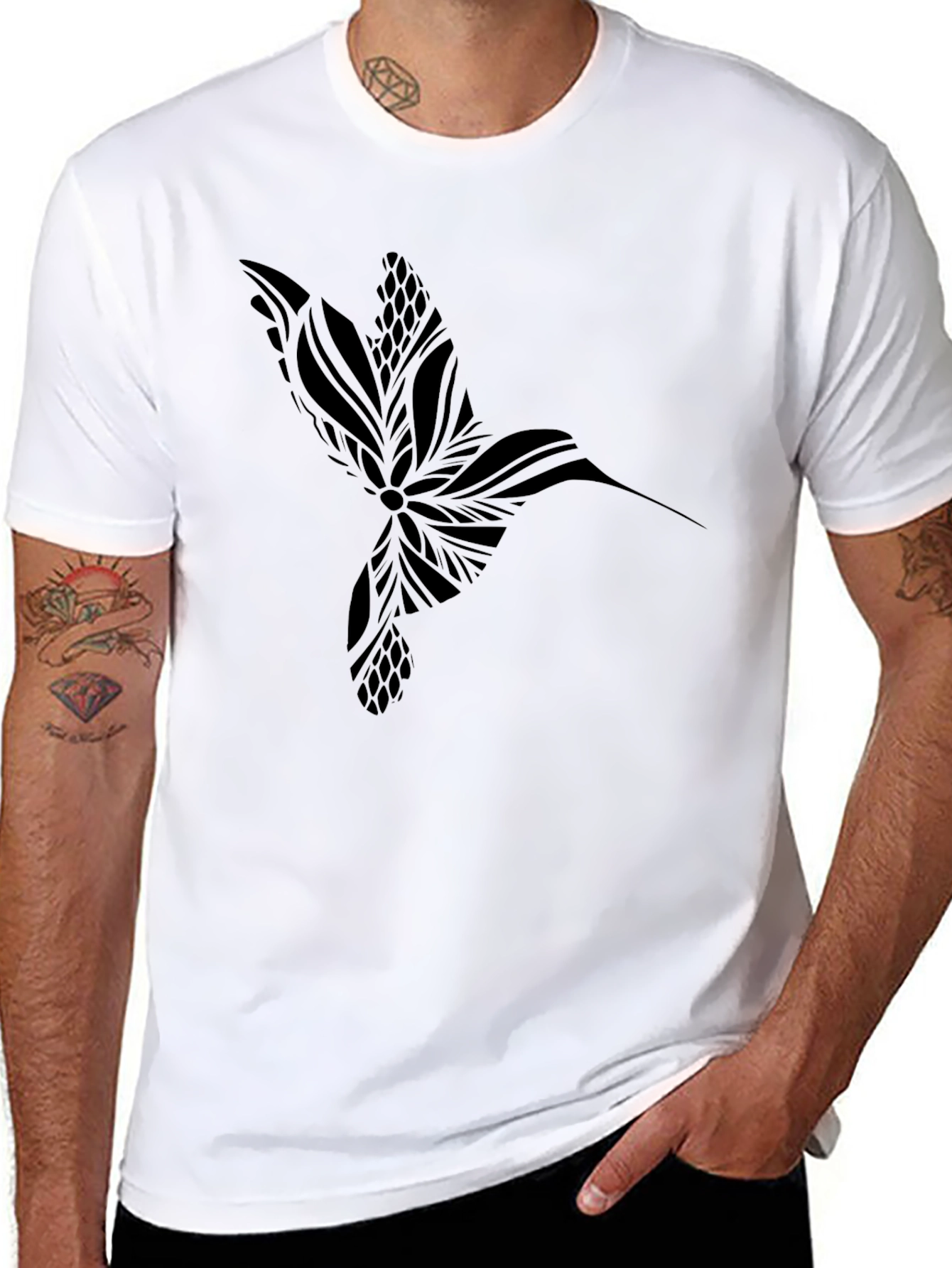 Hummingbird Graphic Tee - Stylish Black T-Shirt