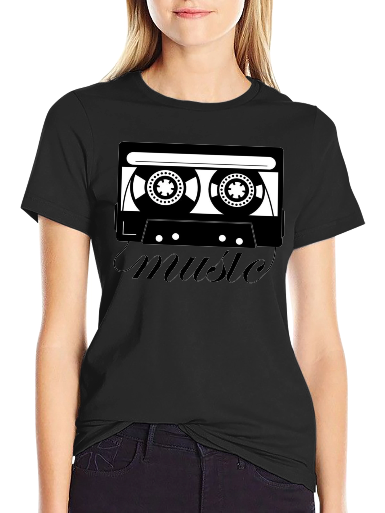 Retro Music Cassette T-Shirt - Black
