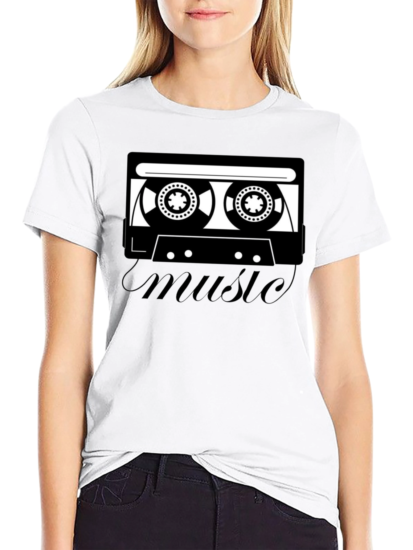 Retro Music Cassette T-Shirt - Black