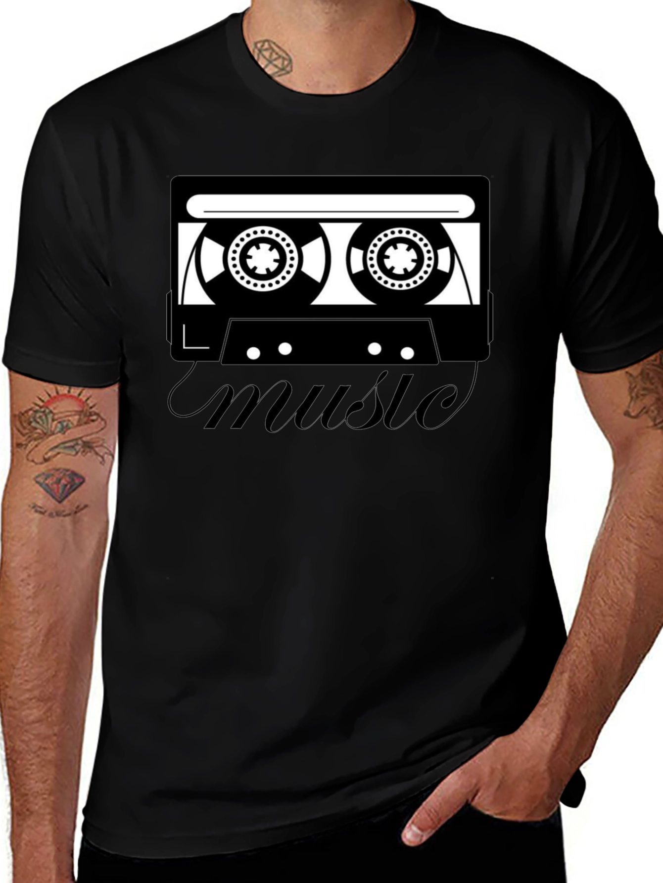 Retro Music Cassette T-Shirt - Black