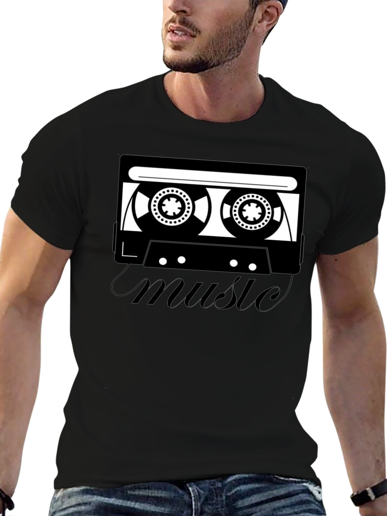 Retro Music Cassette T-Shirt - Black