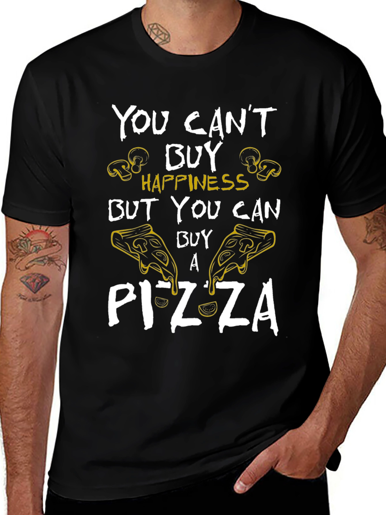 Pizza Happiness Graphic T-Shirt - Unisex Black Tee