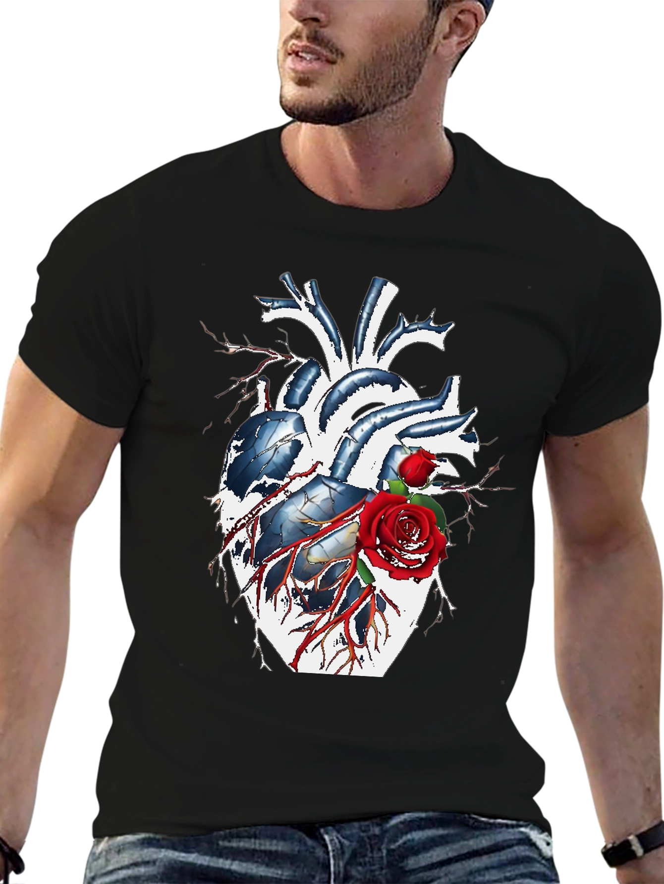 Anatomical Heart & Rose Graphic Tee