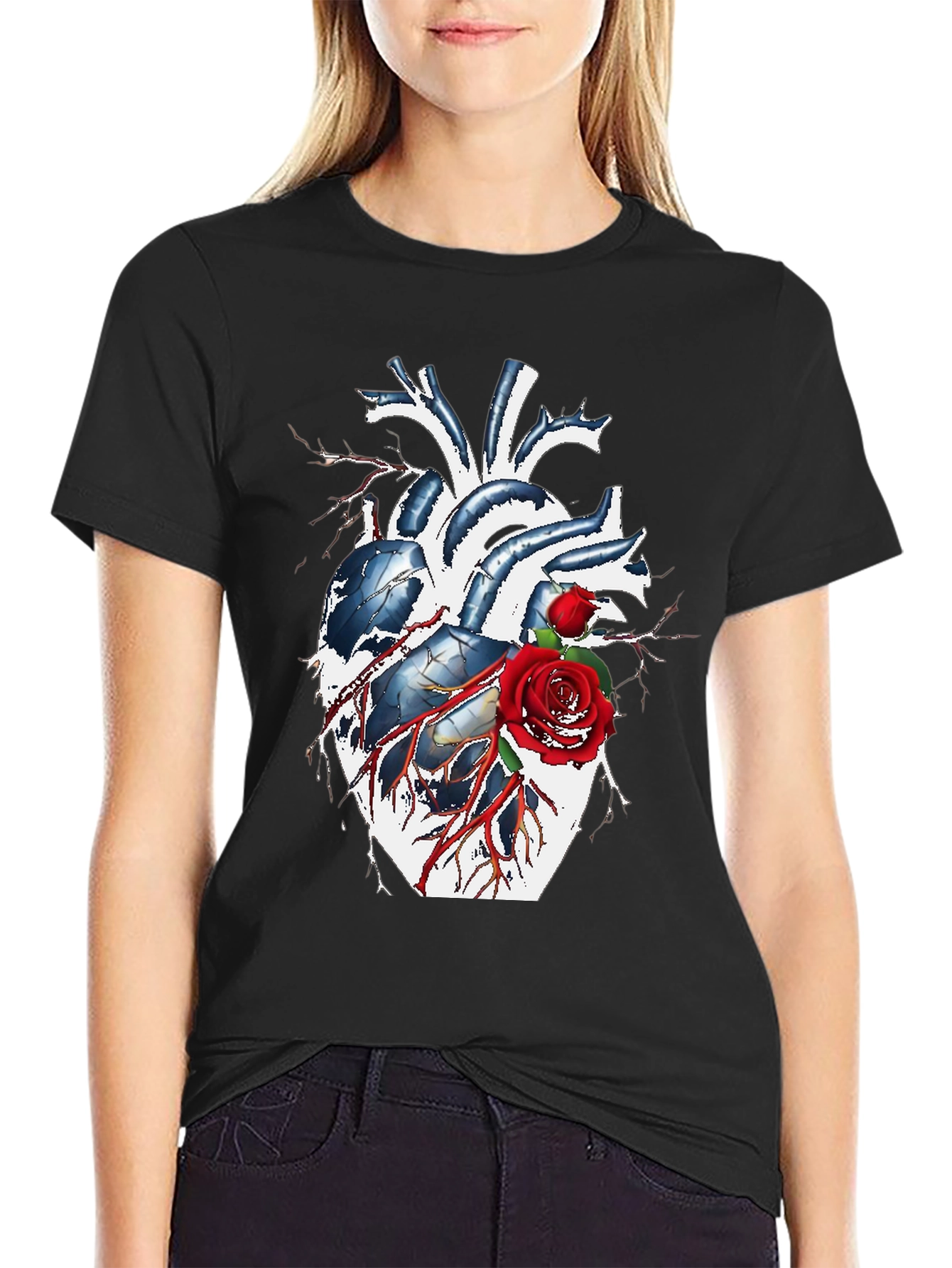 Anatomical Heart & Rose Graphic Tee