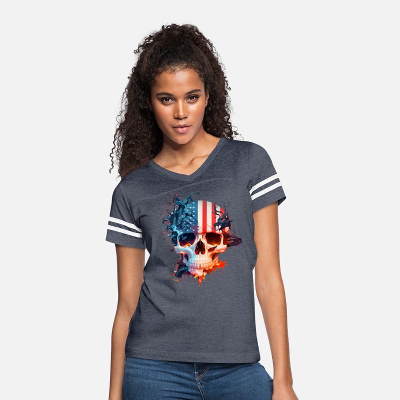 Skull in the American flag (USA) with fire.