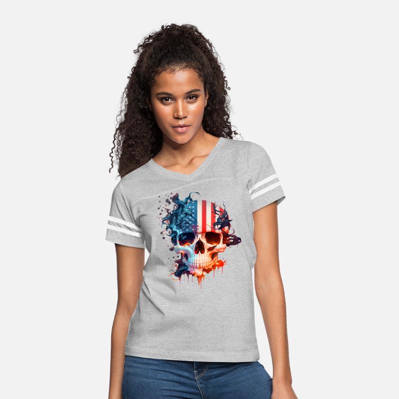 Skull in the American flag (USA) with fire.