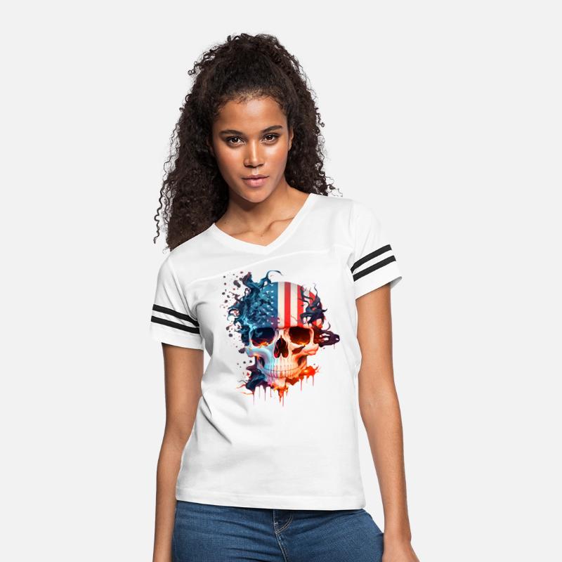 Skull in the American flag (USA) with fire.