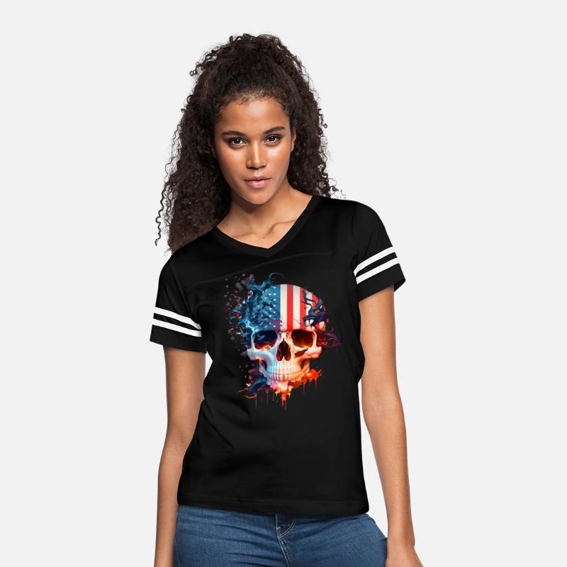 Skull in the American flag (USA) with fire.