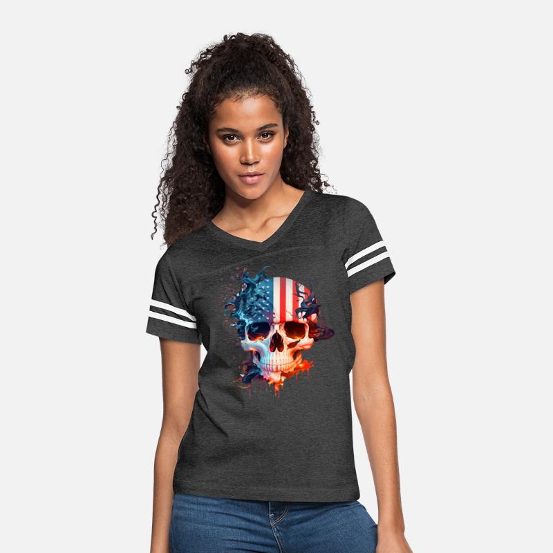 Skull in the American flag (USA) with fire.