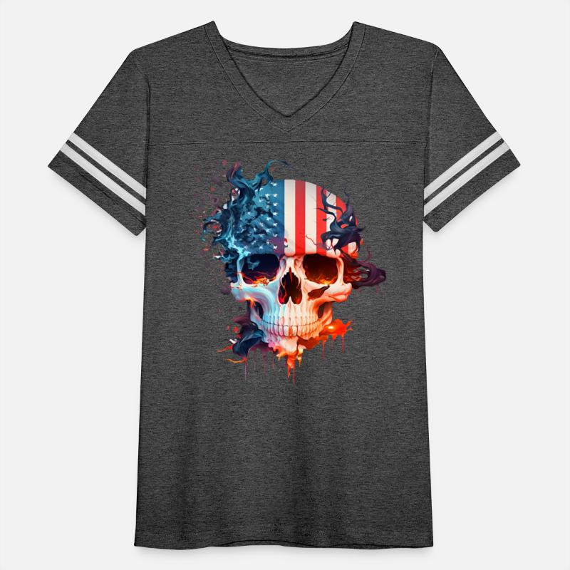 Skull in the American flag (USA) with fire.