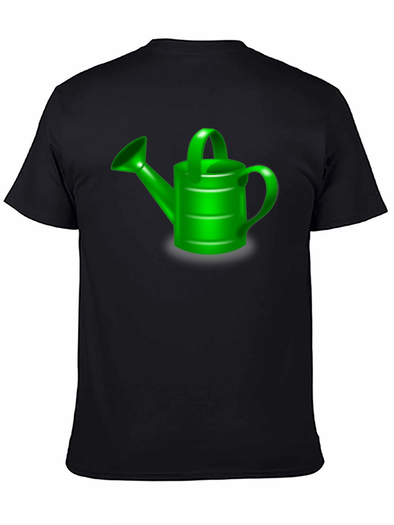 Green Watering Can Graphic Tee - Black Cotton T-Shirt