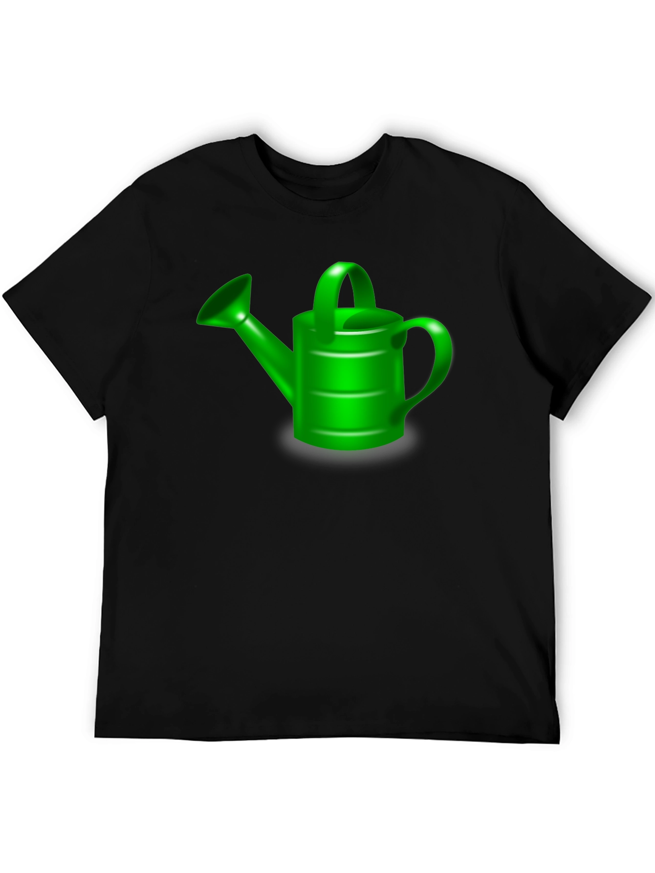 Green Watering Can Graphic Tee - Black Cotton T-Shirt