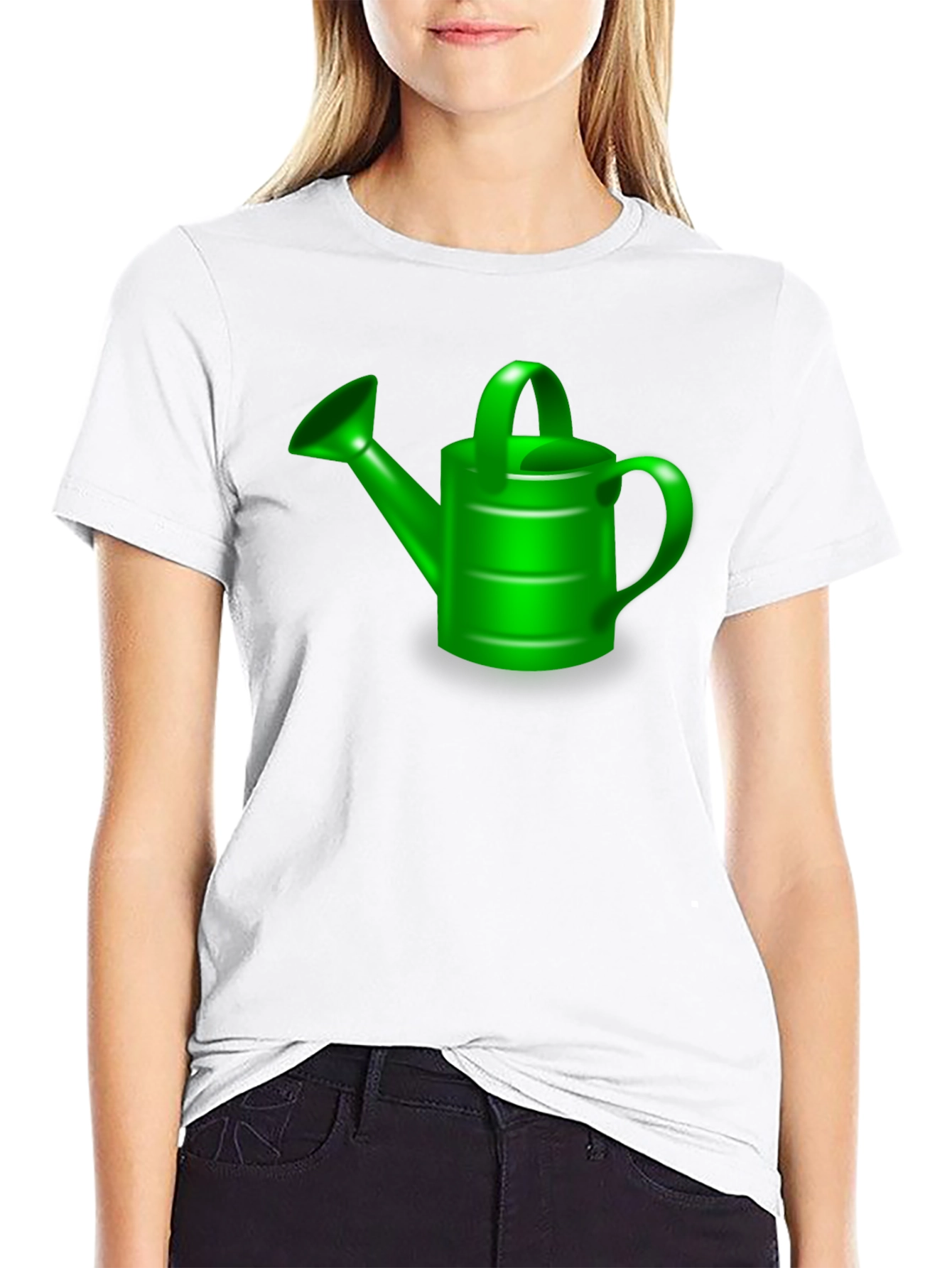 Green Watering Can Graphic Tee - Black Cotton T-Shirt
