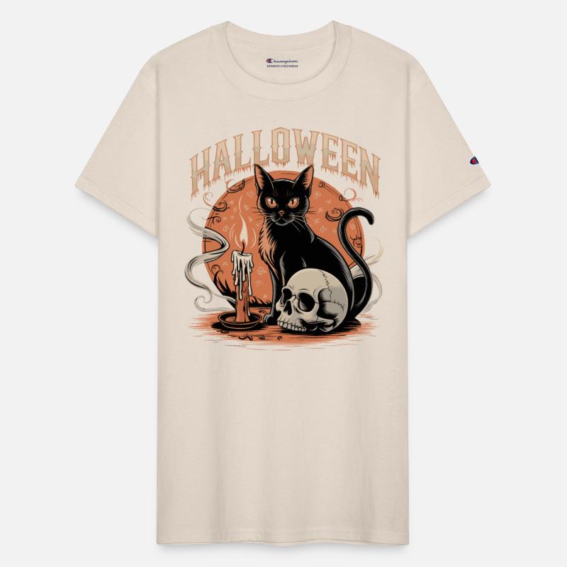 Spooky Black Cat with Skull Candles