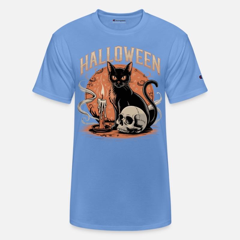 Spooky Black Cat with Skull Candles