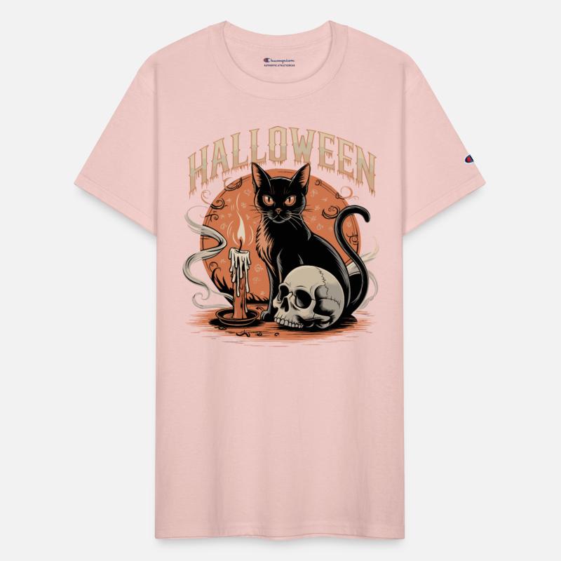 Spooky Black Cat with Skull Candles