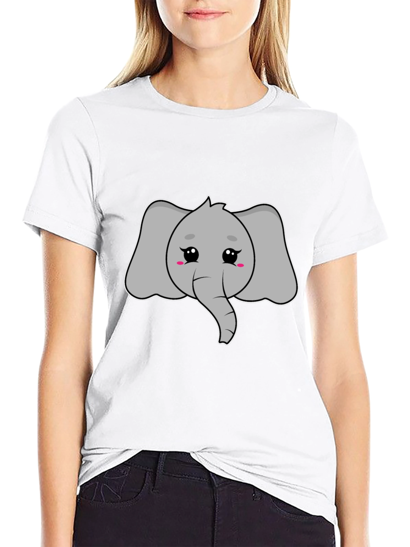 Cute Elephant Graphic Tee - Black Cotton T-Shirt