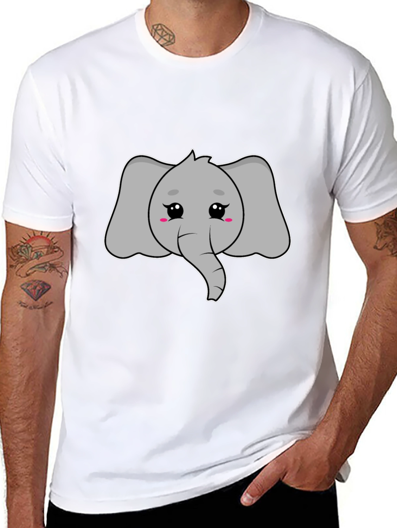 Cute Elephant Graphic Tee - Black Cotton T-Shirt
