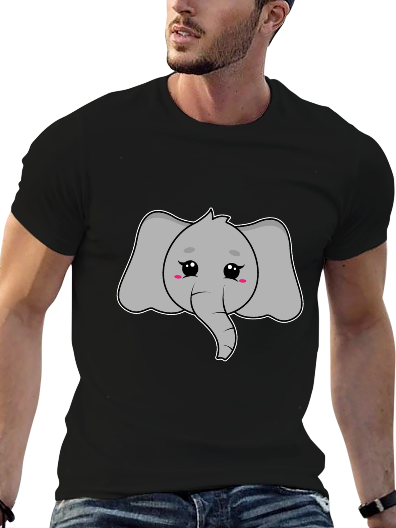 Cute Elephant Graphic Tee - Black Cotton T-Shirt