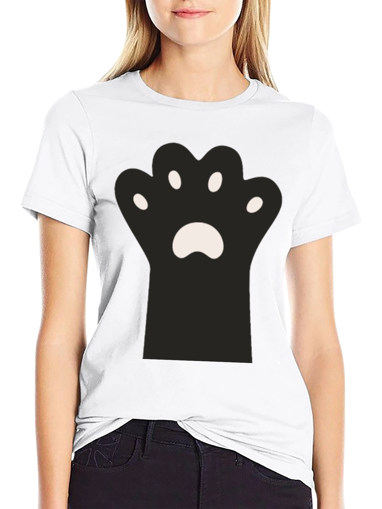 Cute Cat Paw Print Black T-Shirt