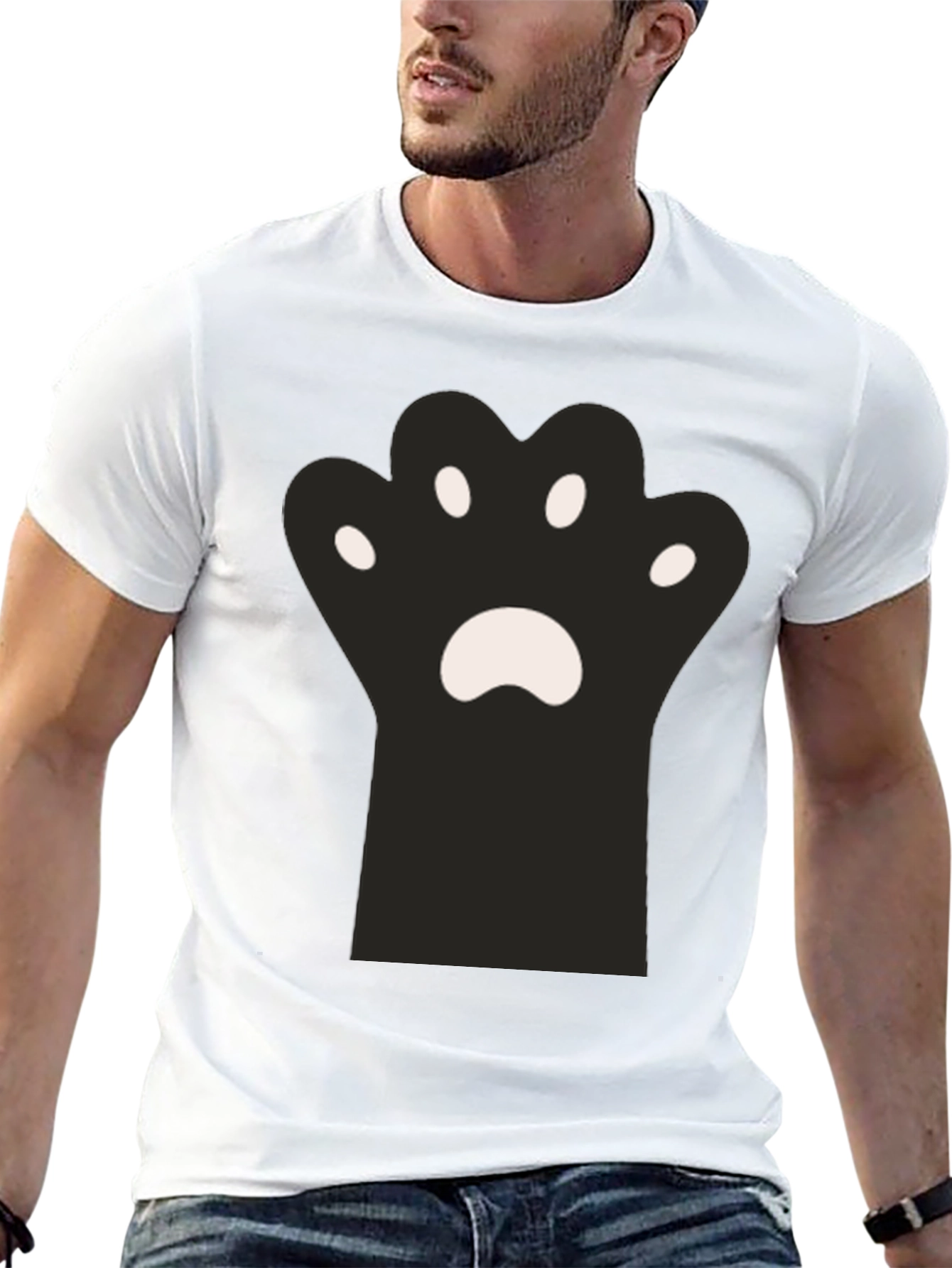 Cute Cat Paw Print Black T-Shirt