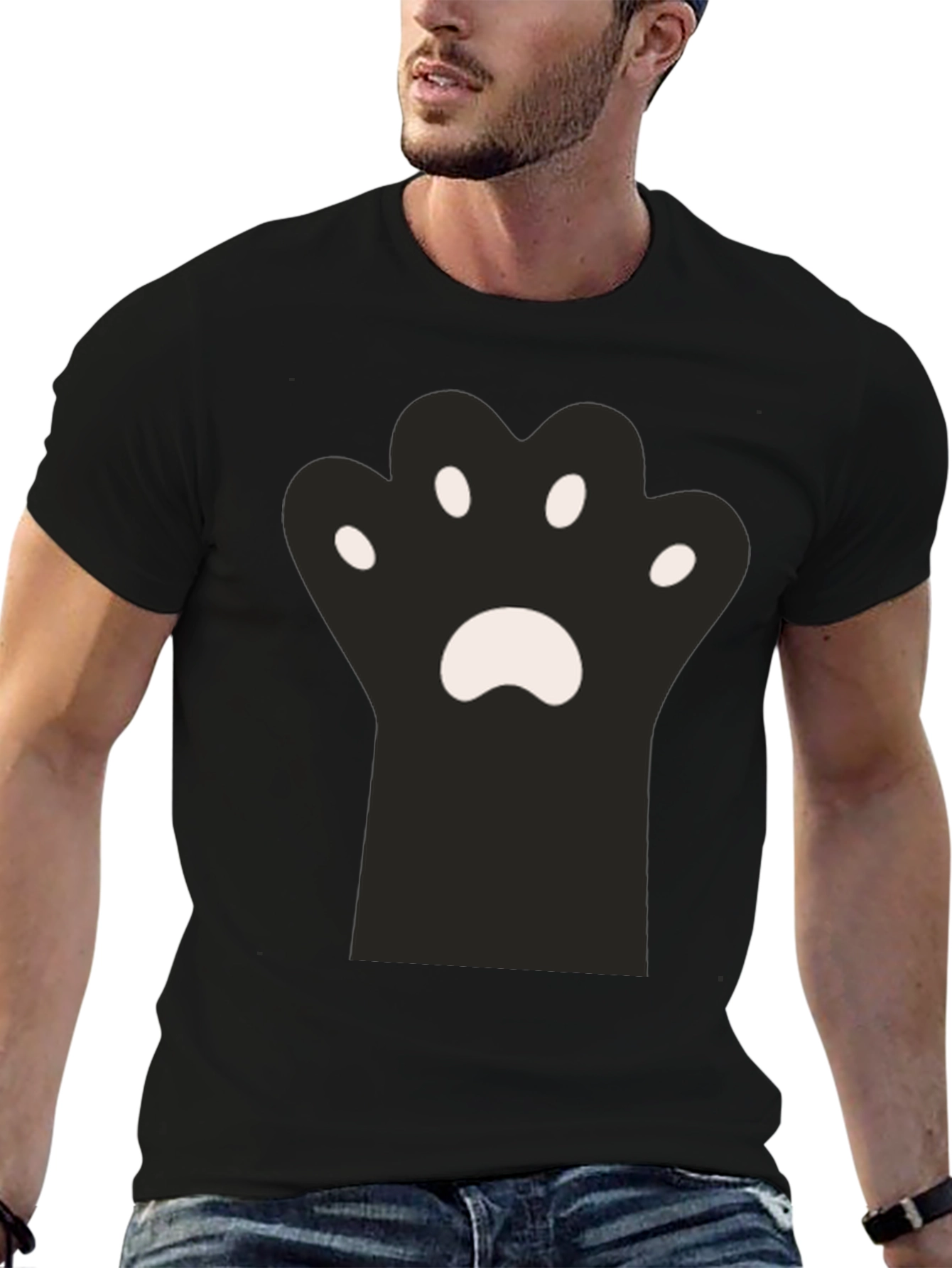 Cute Cat Paw Print Black T-Shirt