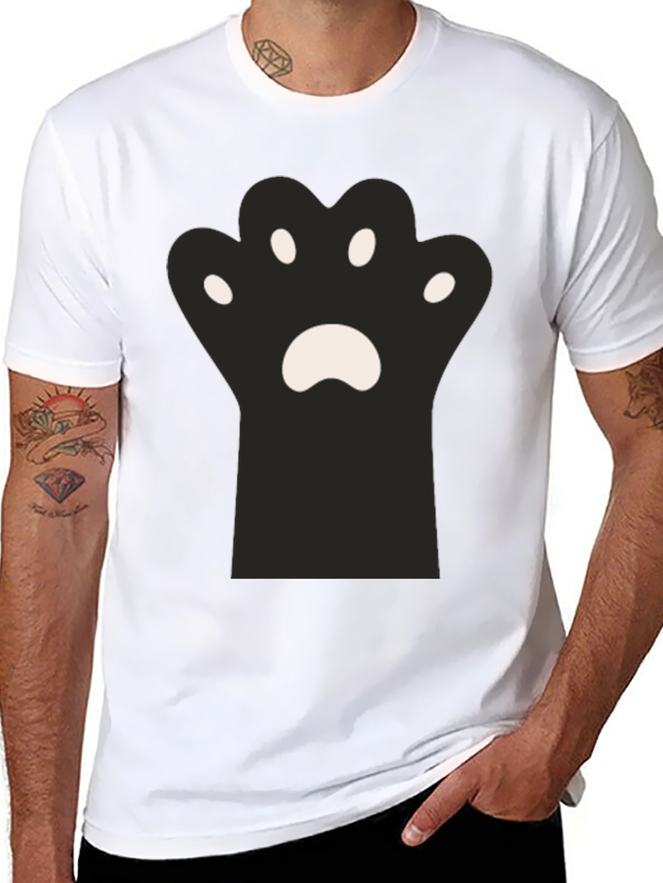 Cute Cat Paw Print Black T-Shirt