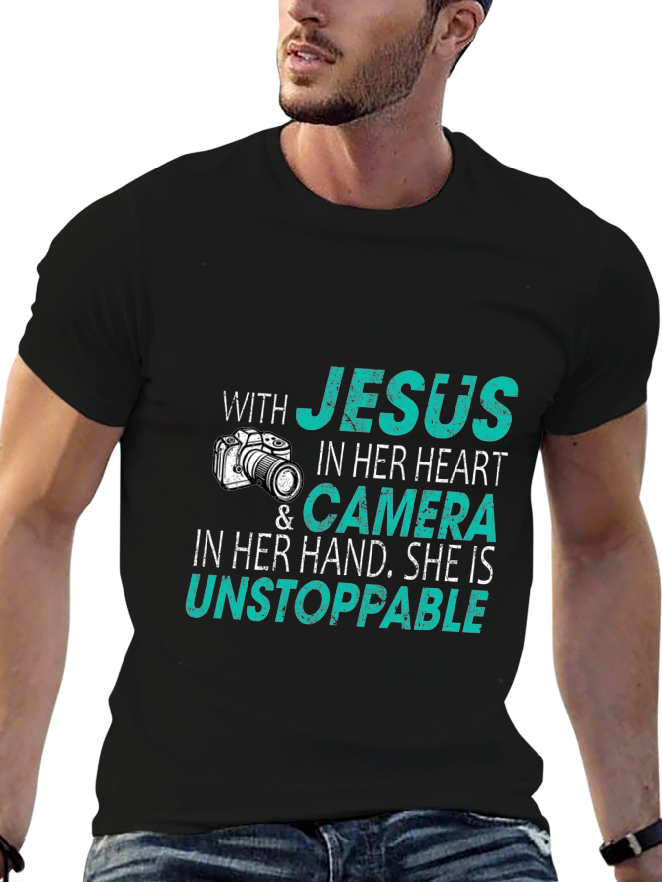 Jesus Camera Unstoppable Black T-Shirt