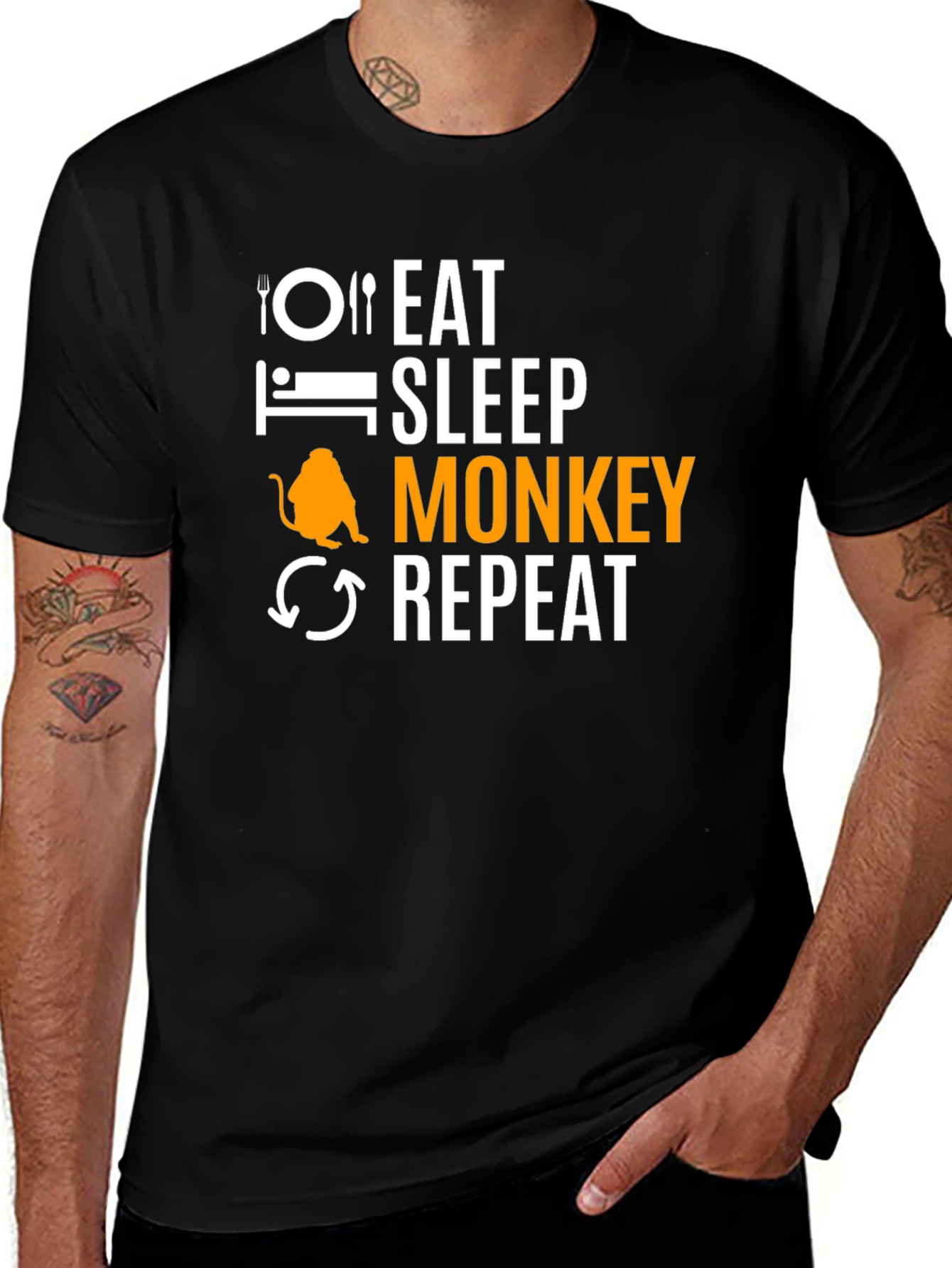 Eat Sleep Monkey Repeat Black T-Shirt