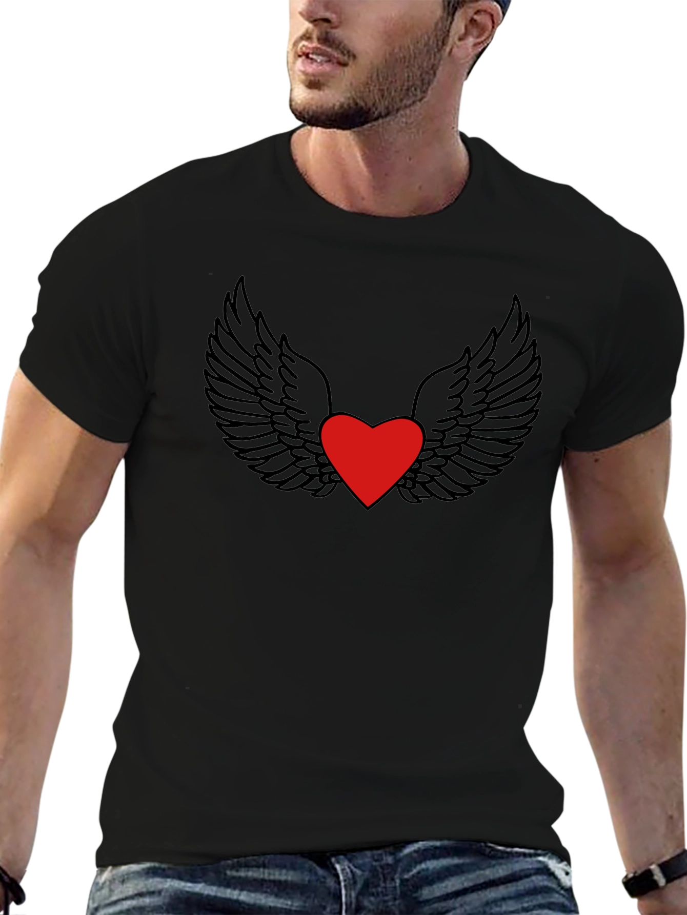 Winged Heart Graphic Tee - Black Casual Shirt