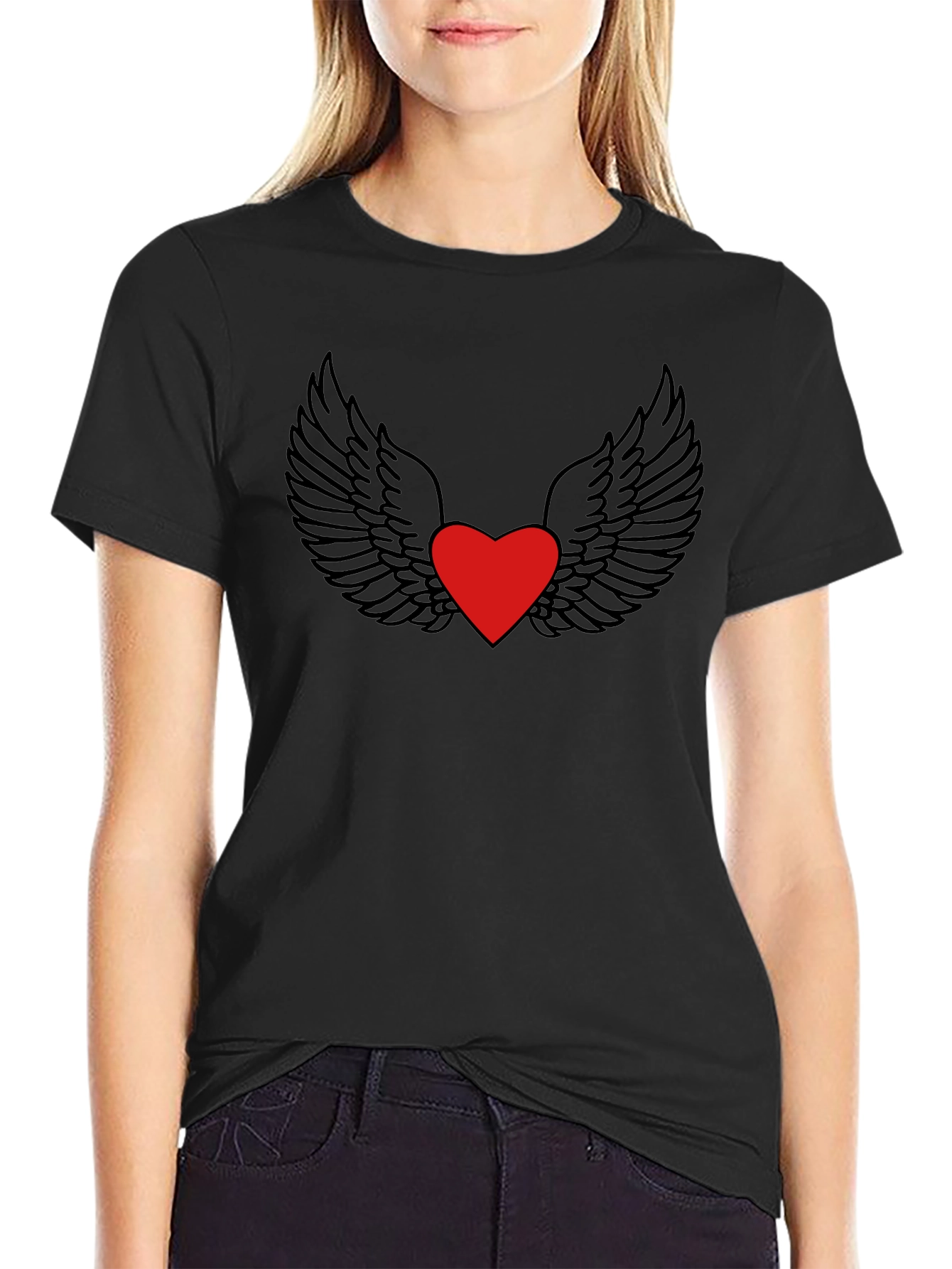 Winged Heart Graphic Tee - Black Casual Shirt