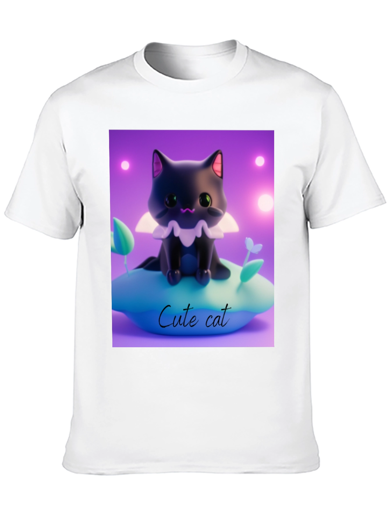 Cute Cat Graphic Tee - Black Cotton Comfort