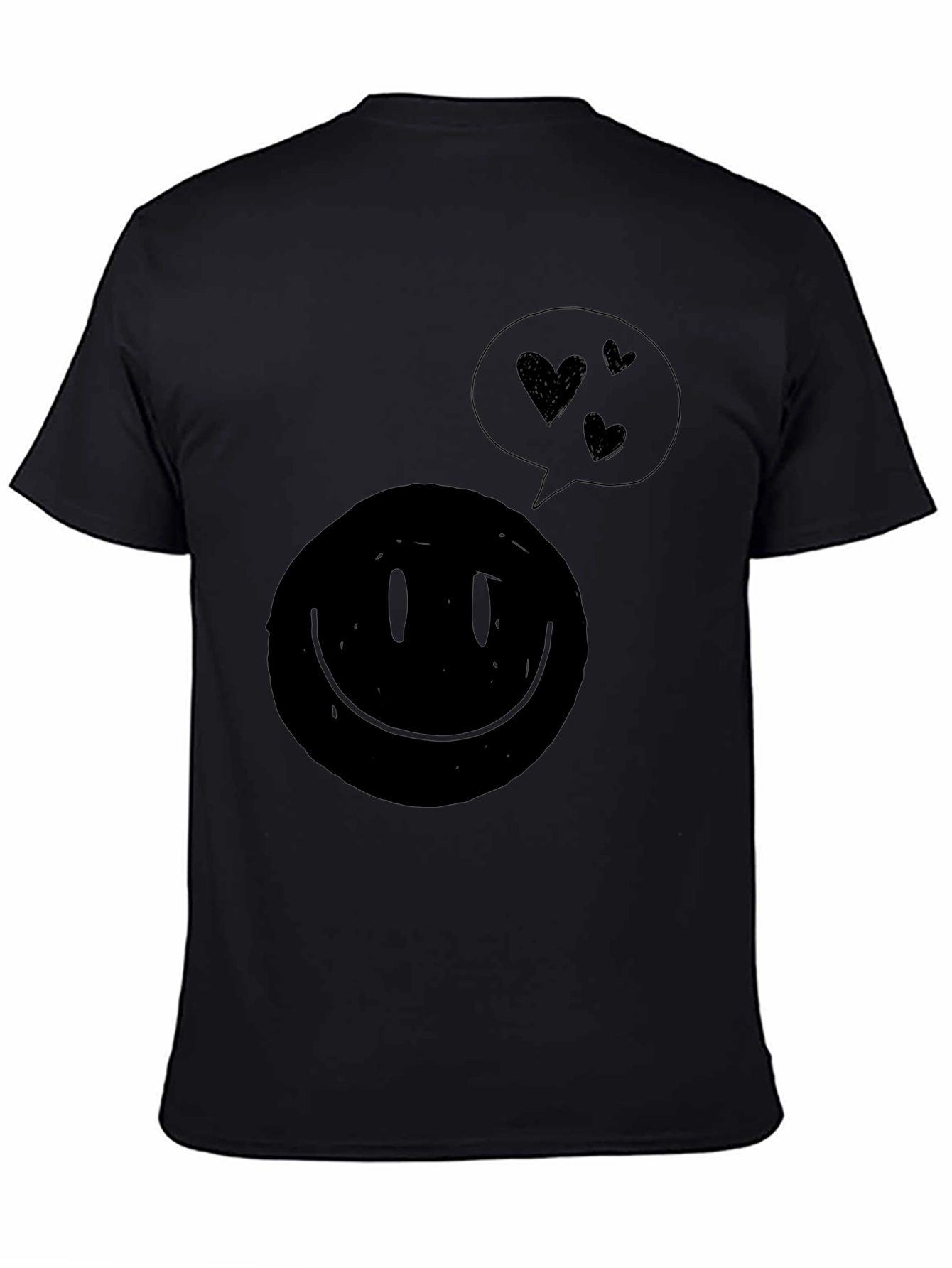 Heart Smiley Face Graphic Tee - Soft Black Shirt
