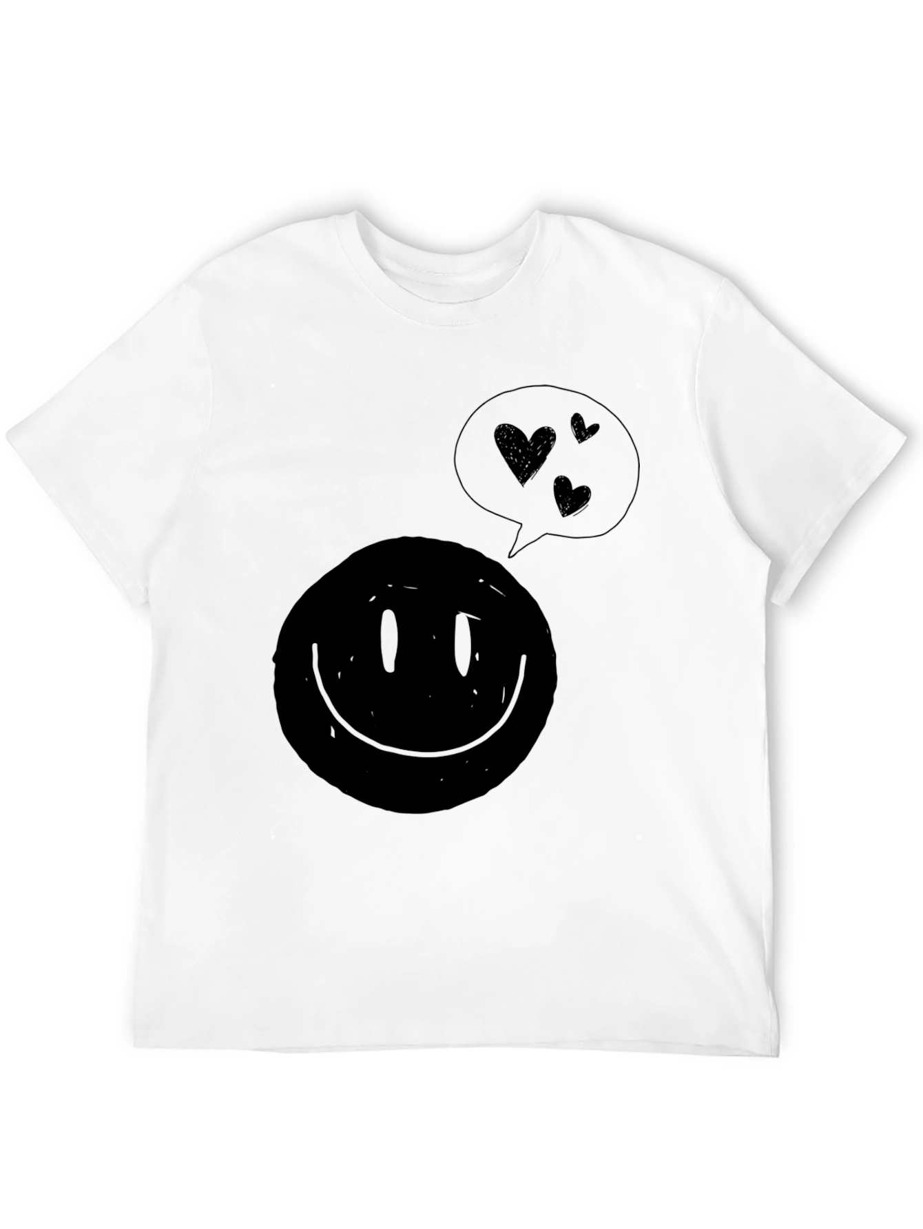 Heart Smiley Face Graphic Tee - Soft Black Shirt