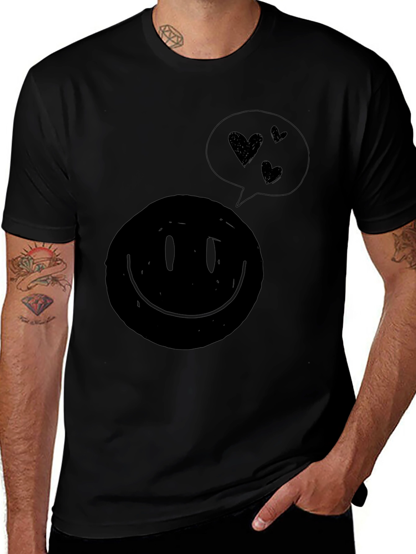 Heart Smiley Face Graphic Tee - Soft Black Shirt