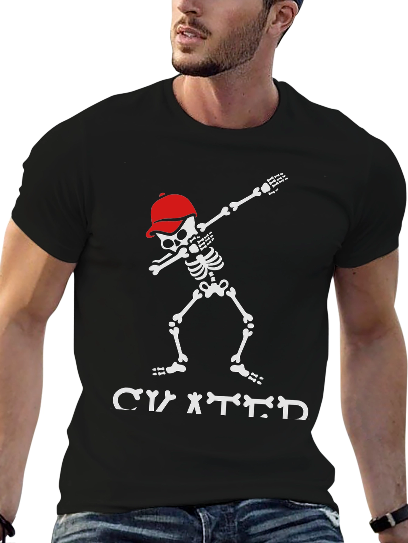 Dabbing Skeleton T-Shirt with Red Cap