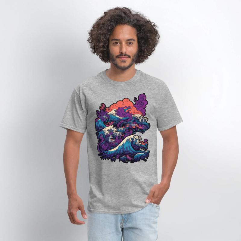 Tsunami wave japanese art, low colour palette