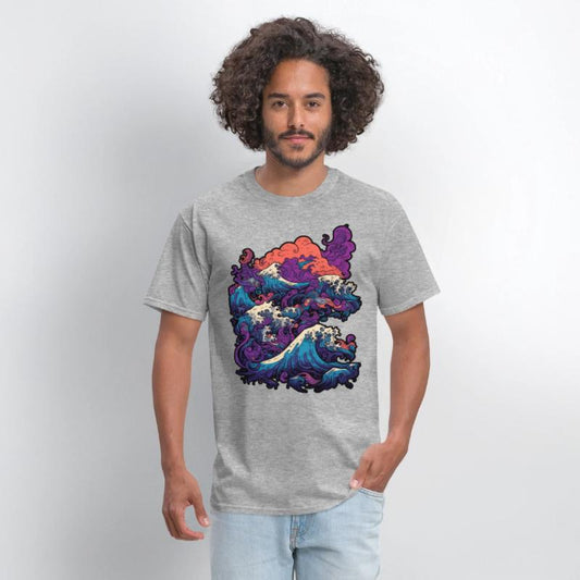 Tsunami wave japanese art, low colour palette