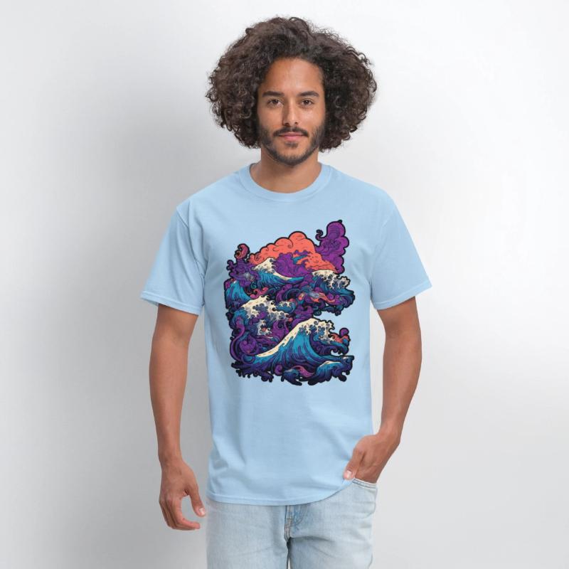 Tsunami wave japanese art, low colour palette