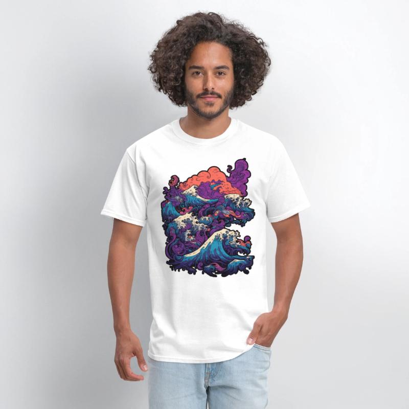 Tsunami wave japanese art, low colour palette