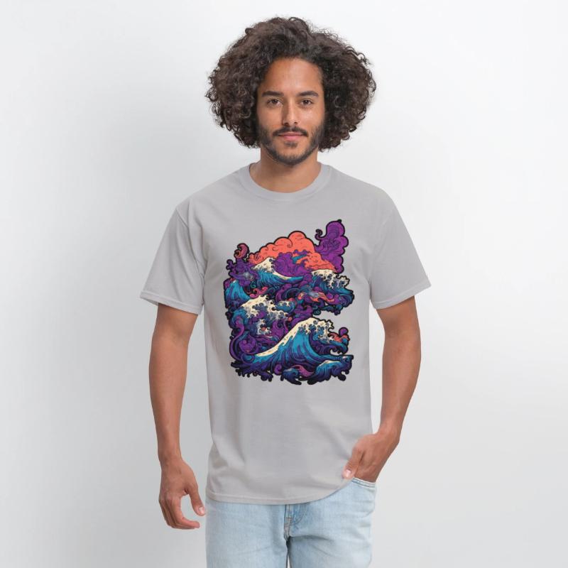 Tsunami wave japanese art, low colour palette