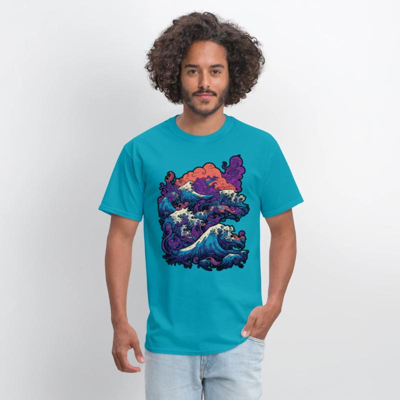 Tsunami wave japanese art, low colour palette