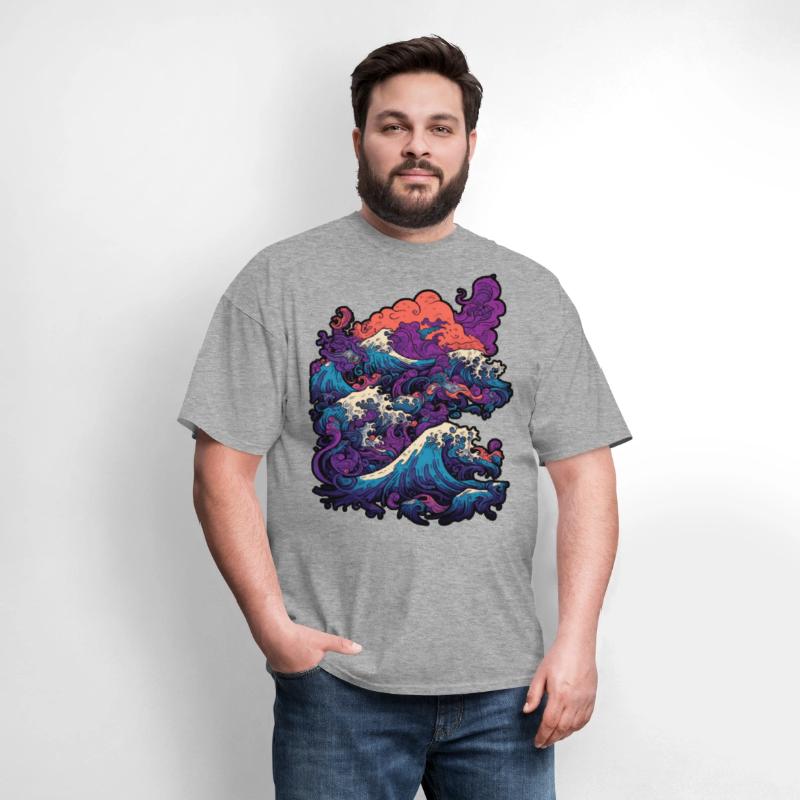 Tsunami wave japanese art, low colour palette