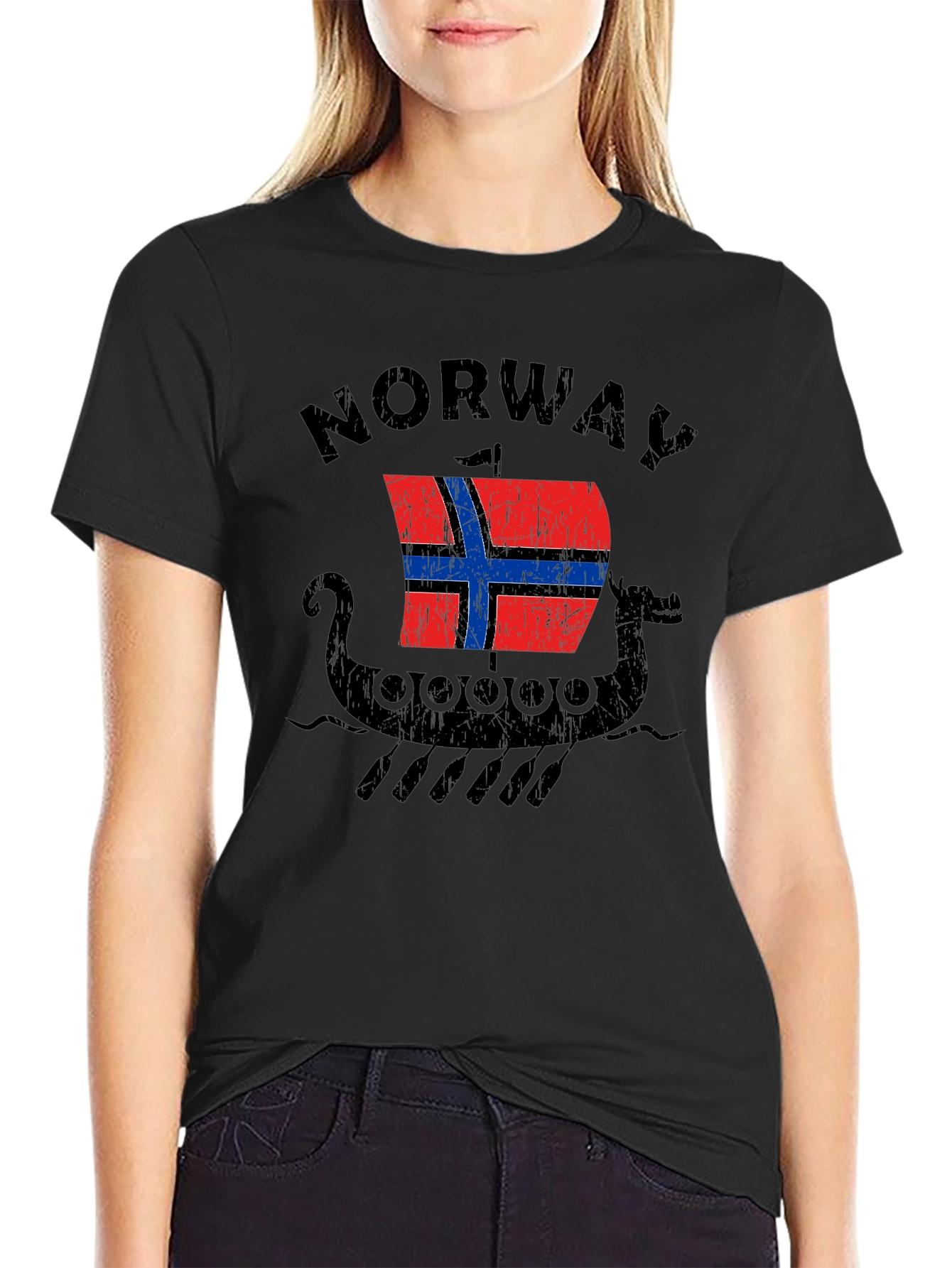 Norway Viking Ship T-Shirt - Distressed Graphic Tee