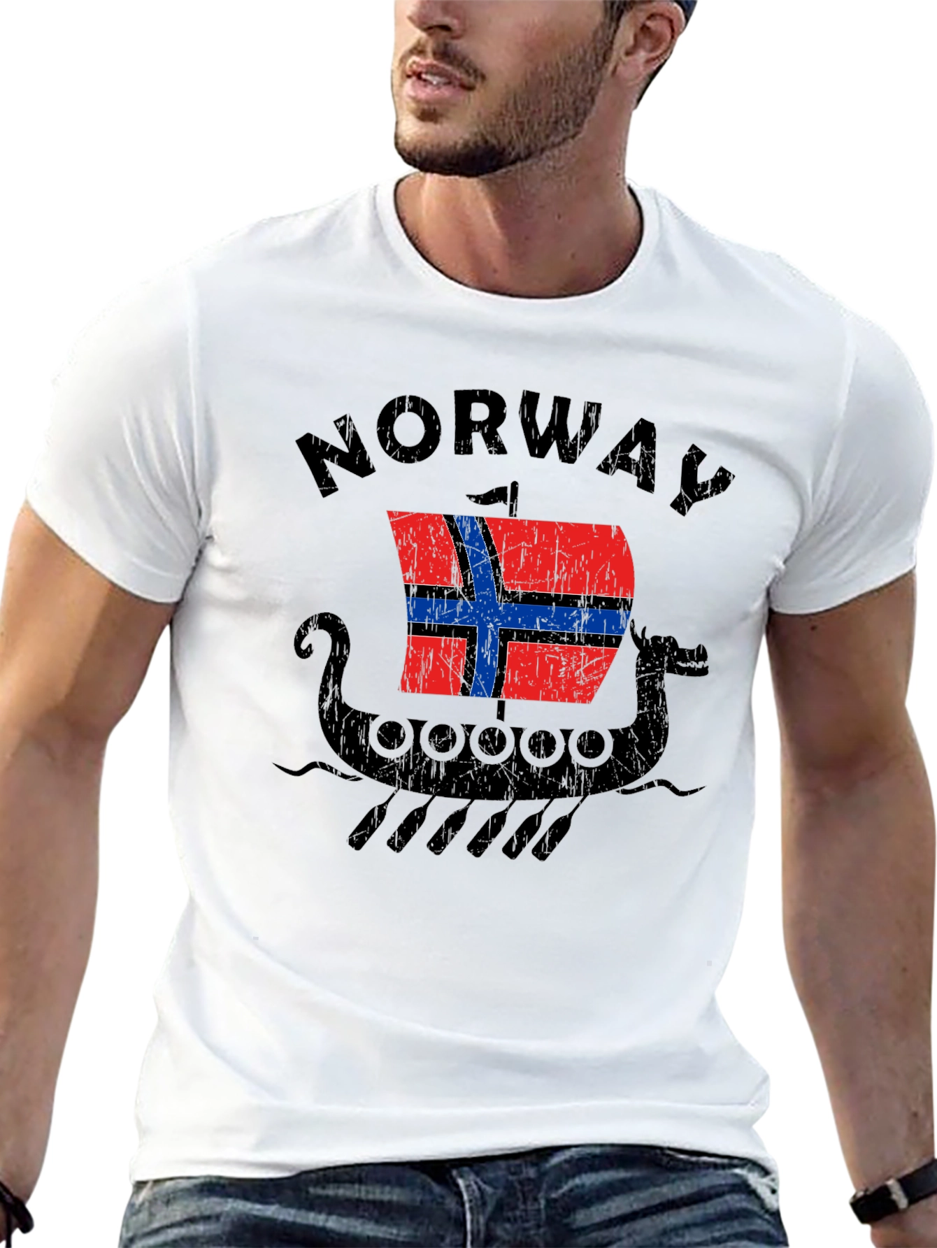 Norway Viking Ship T-Shirt - Distressed Graphic Tee