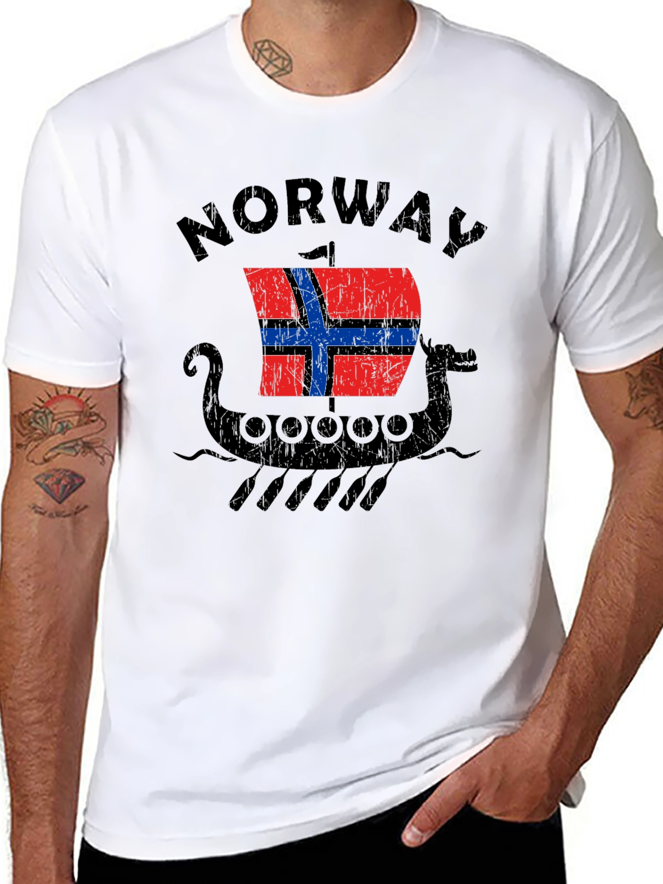 Norway Viking Ship T-Shirt - Distressed Graphic Tee