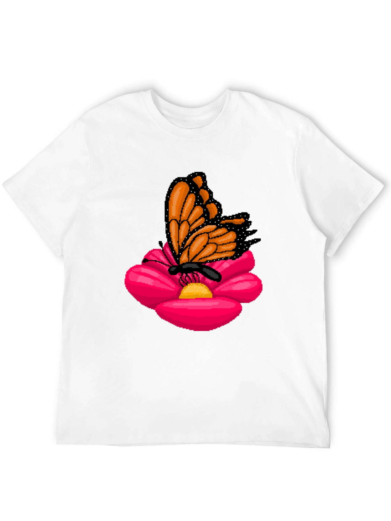 Butterfly on Flower Graphic T-Shirt - Casual Black Tee